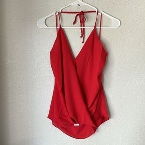 Three Eighty Two Owen Red V Neck Halter Top NWT